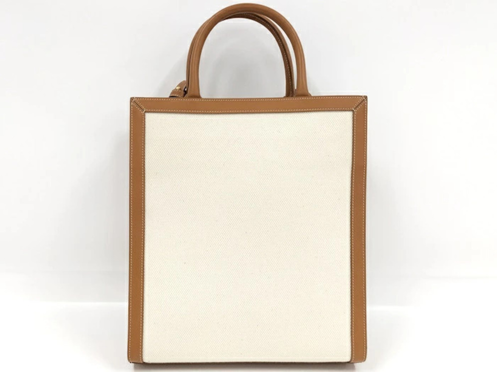 Celine Bag Ivory White Brown Vertical Canvas Cabas Camel Shoulder Brown Tan